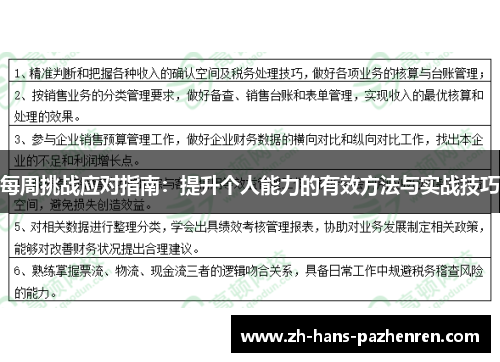 每周挑战应对指南:提升个人能力的有效方法与实战技巧 每周挑战应对指南:提升个人能力的有效方法与实战技巧